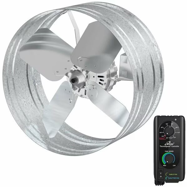 Silver 14 in. 120-Volt Wall Mounted Variable Speed Gable Exhaust Fan with Thermospeed Controller, Iliving, Mfr#: ILG8G14-22ST